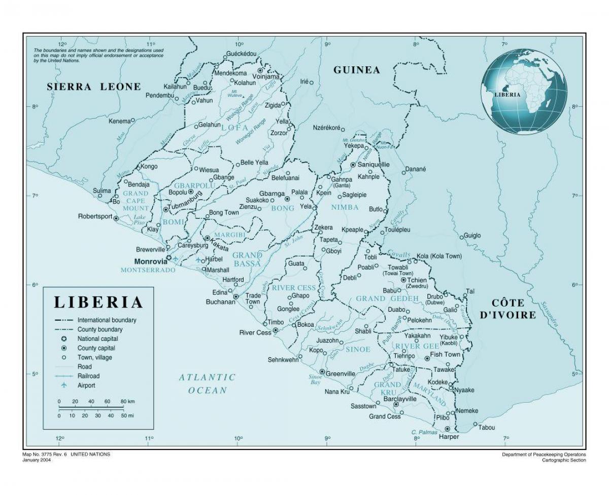 نقشہ کے ہوائی اڈے پر لائبیریا